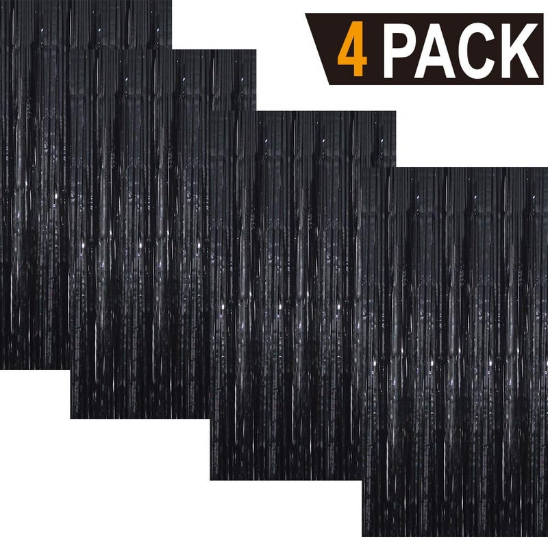 GOER 3.2 ft x 9.8 ft Metallic Tinsel Foil Fringe Curtains Party Photo Backdrop Party Streamers for Halloween,Birthday,Graduation,New Year Eve Decorations Wedding Decor (4 Packs,Black) - Image 2